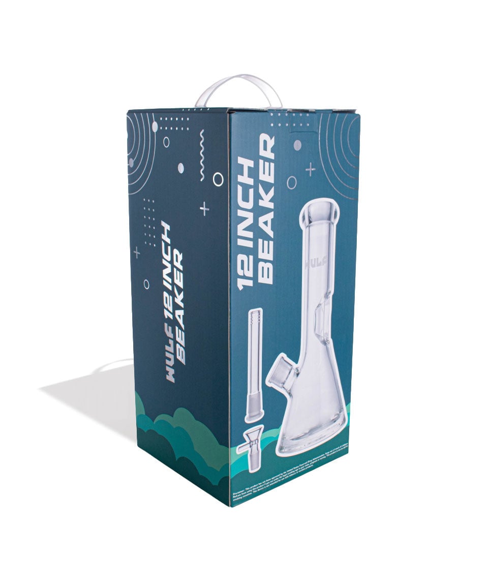 Wulf Mods 9mm 12inch Beaker Water Pipe Packaging Angle View on White Background