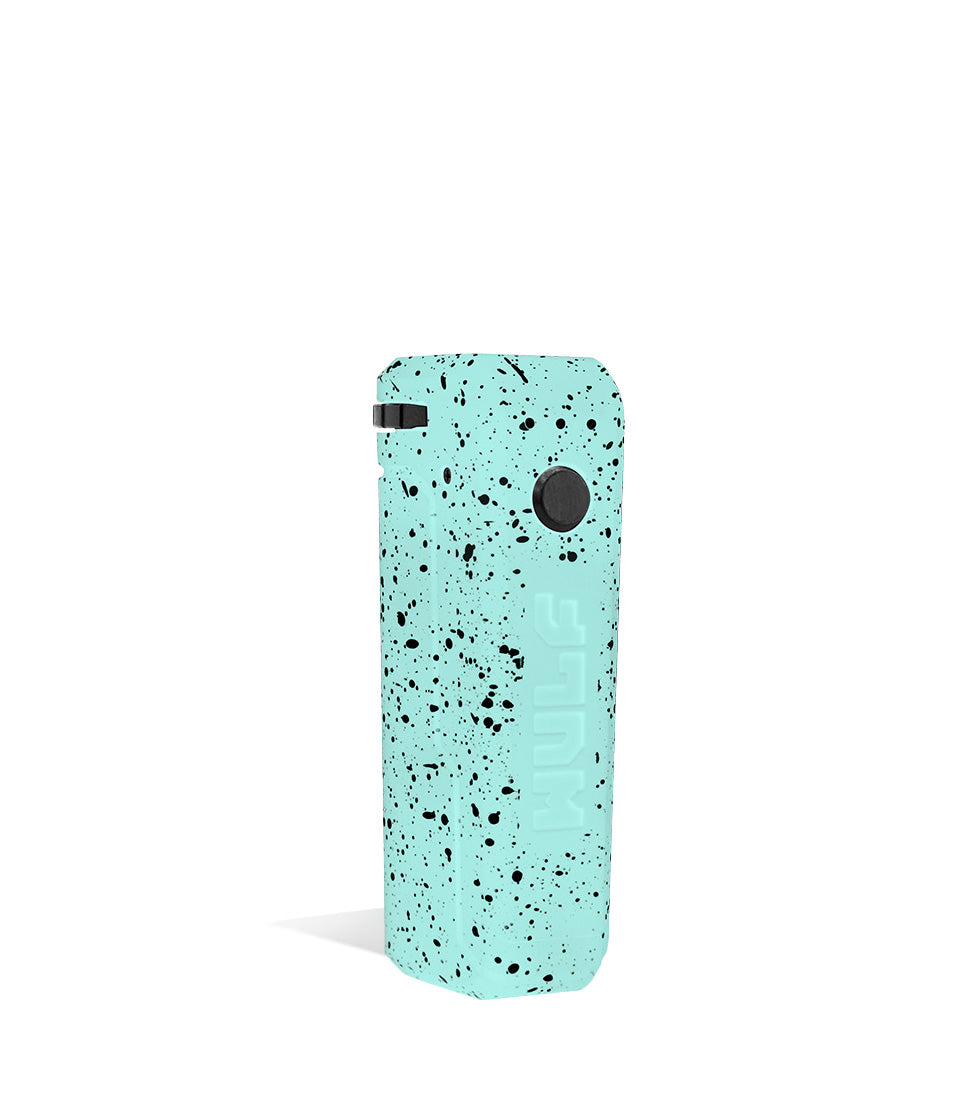 Teal Black Spatter Wulf Mods UNI Adjustable 510 Thread Battery Side View on White Background