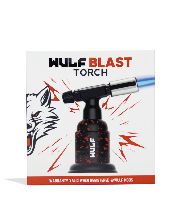 WULF Blast butane torch retail box in black with red spatter