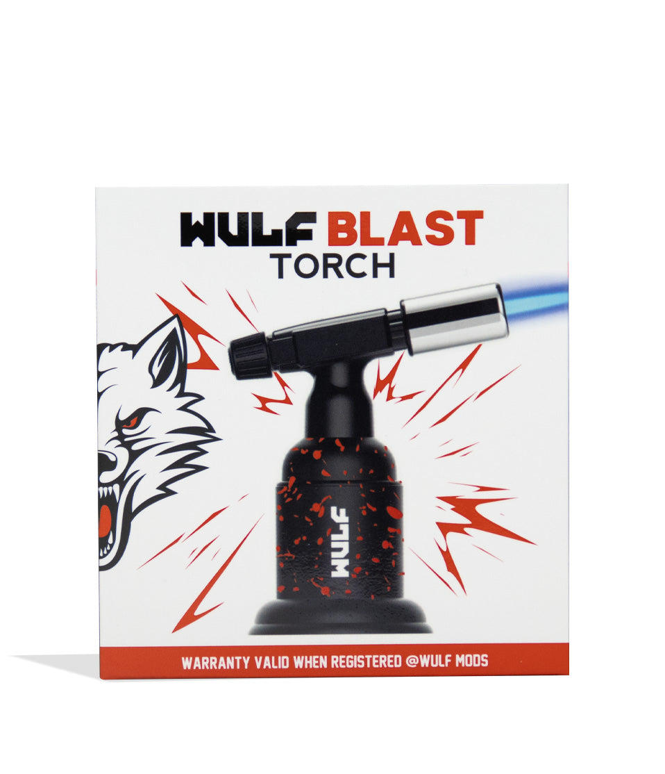 WULF Blast butane torch retail box in black with red spatter