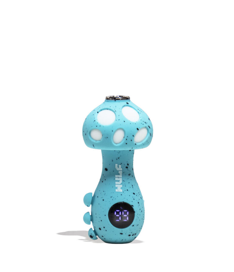 Blue Black Spatter Wulf Mods TRYP Mushroom Shaped Variable Voltage Battery Front View on White Background