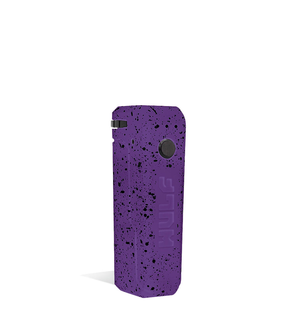 Purple Black Spatter Wulf Mods UNI Adjustable 510 Thread Battery Side View on White Background
