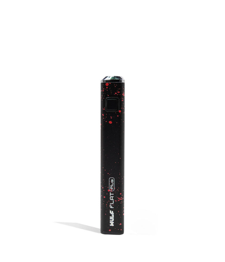 Black Red Spatter Wulf Mods Flat Plus Cartridge Battery on white background