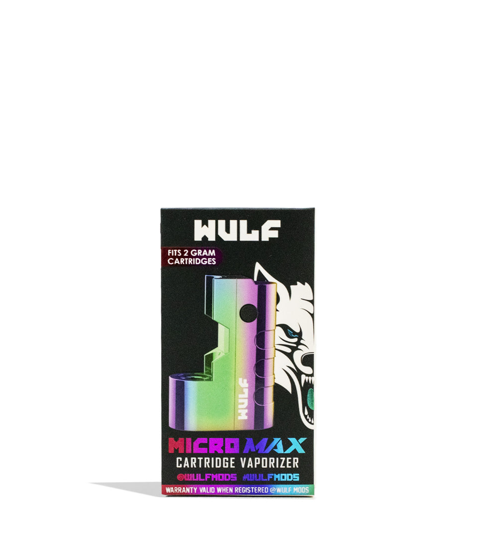 Full color packaging Wulf Mods Micro Max 2g 510 Thread Battery on white background