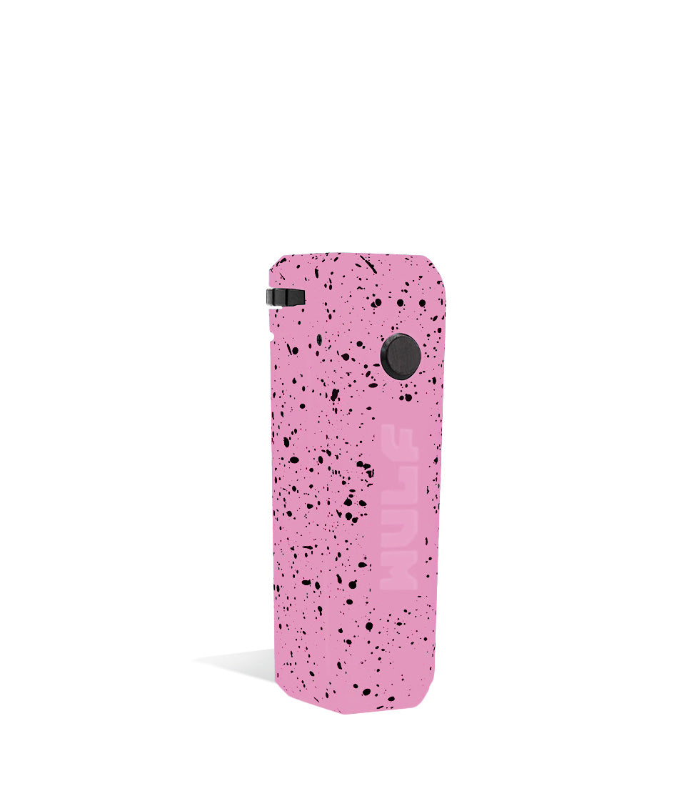 Pink Black Spatter Wulf Mods UNI Adjustable 510 Thread Battery Side View on White Background