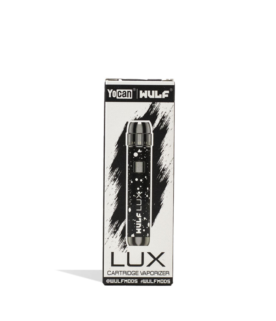 Black White Spatter packaging Wulf Mods LUX 510 Thread Battery on white background