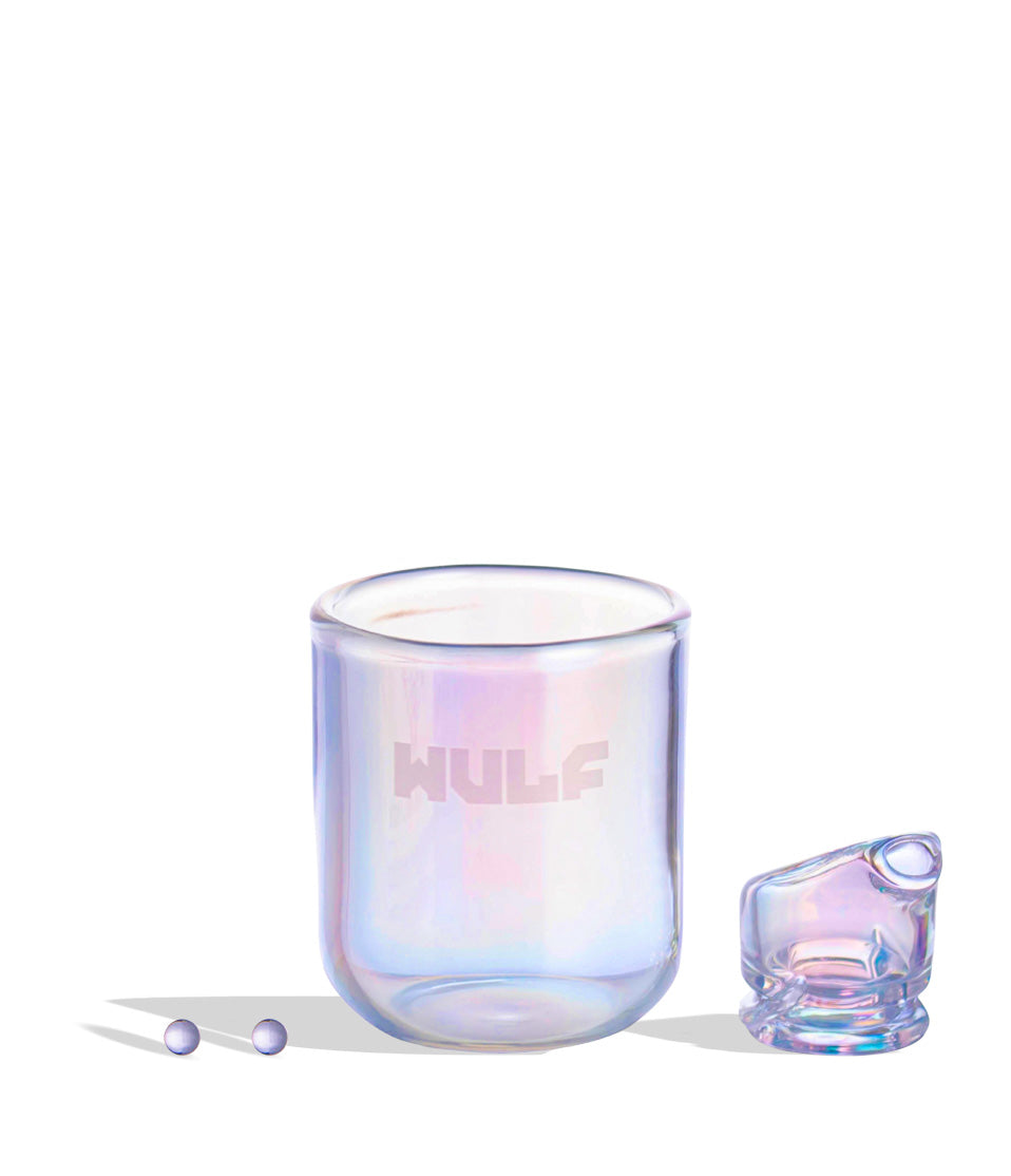 WULF Nest Puffco Proxy core attachment kit in iridescent, with the glass cup, carb cap and dab tools
