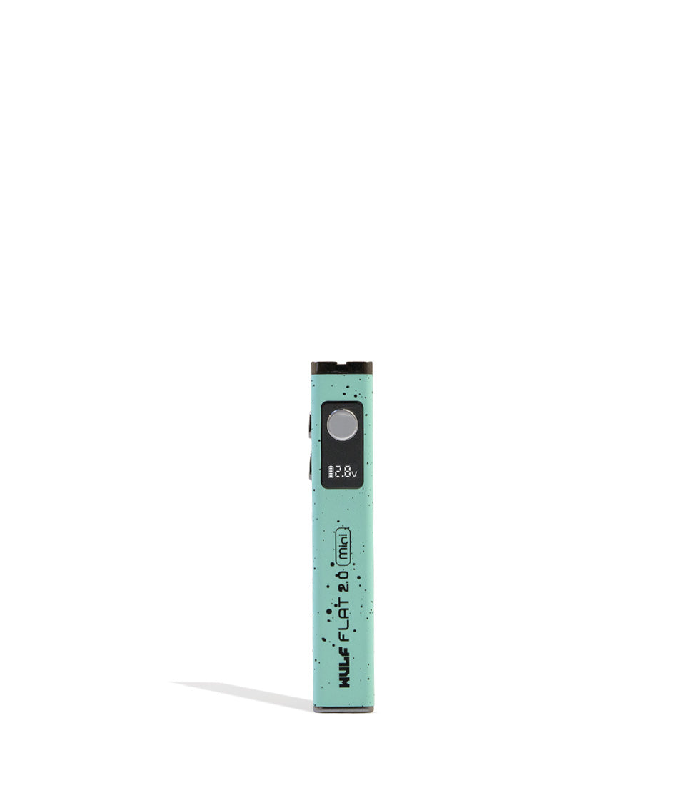 Teal Black Spatter Wulf Mods Flat Mini 2.0 Variable Voltage Battery Front View on White Background