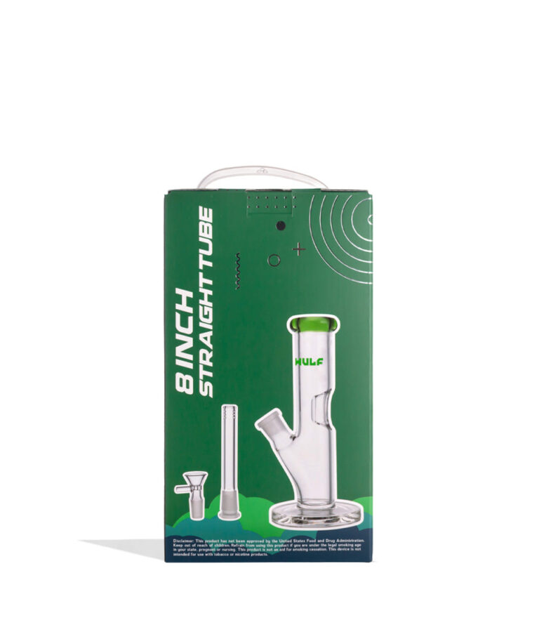Green Wulf Mods 5mm 8inch Straight Water Pipe Packaging Back View on White Background