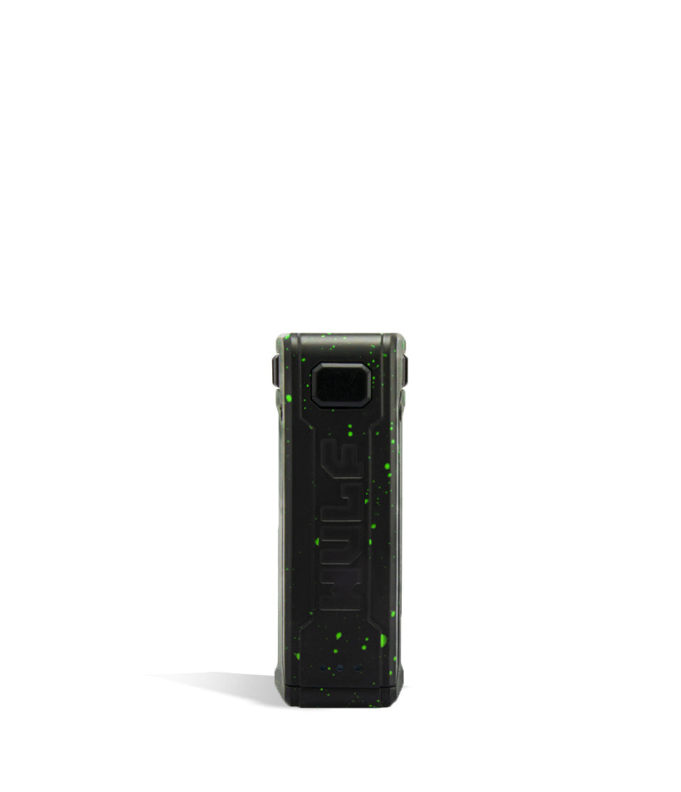Black Green Spatter Wulf Mods UNI S Face View Adjustable 510 Thread Battery on White Background