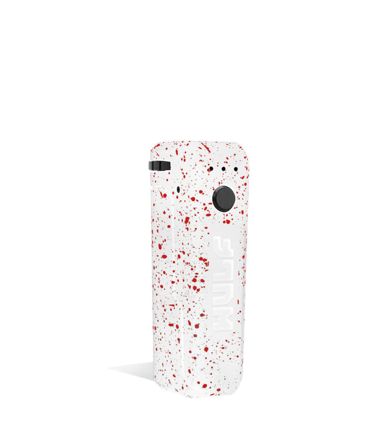White Red Spatter Wulf Mods UNI Adjustable 510 Thread Battery Side View on White Background