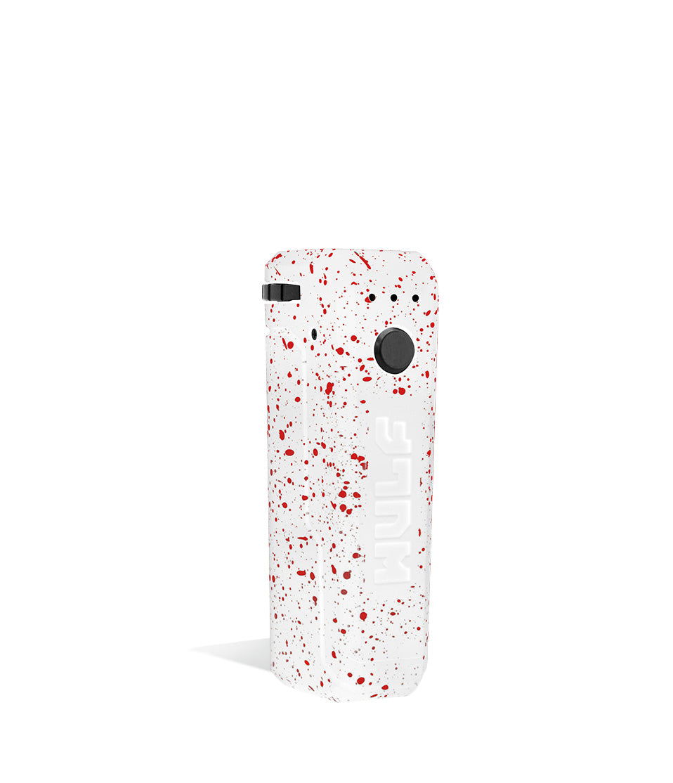 White Red Spatter Wulf Mods UNI Adjustable 510 Thread Battery Side View on White Background