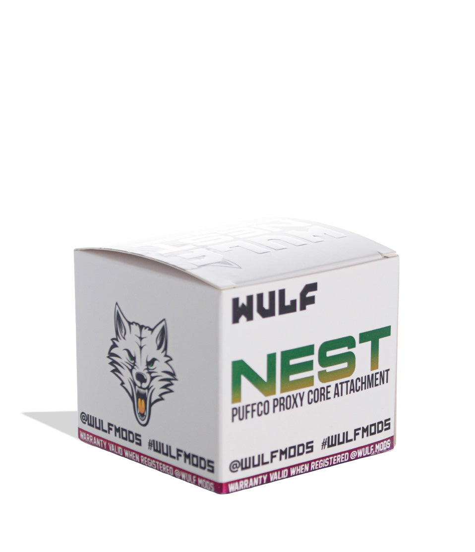 WULF Nest Puffco Proxy core attachment retail box in iridescent, front view