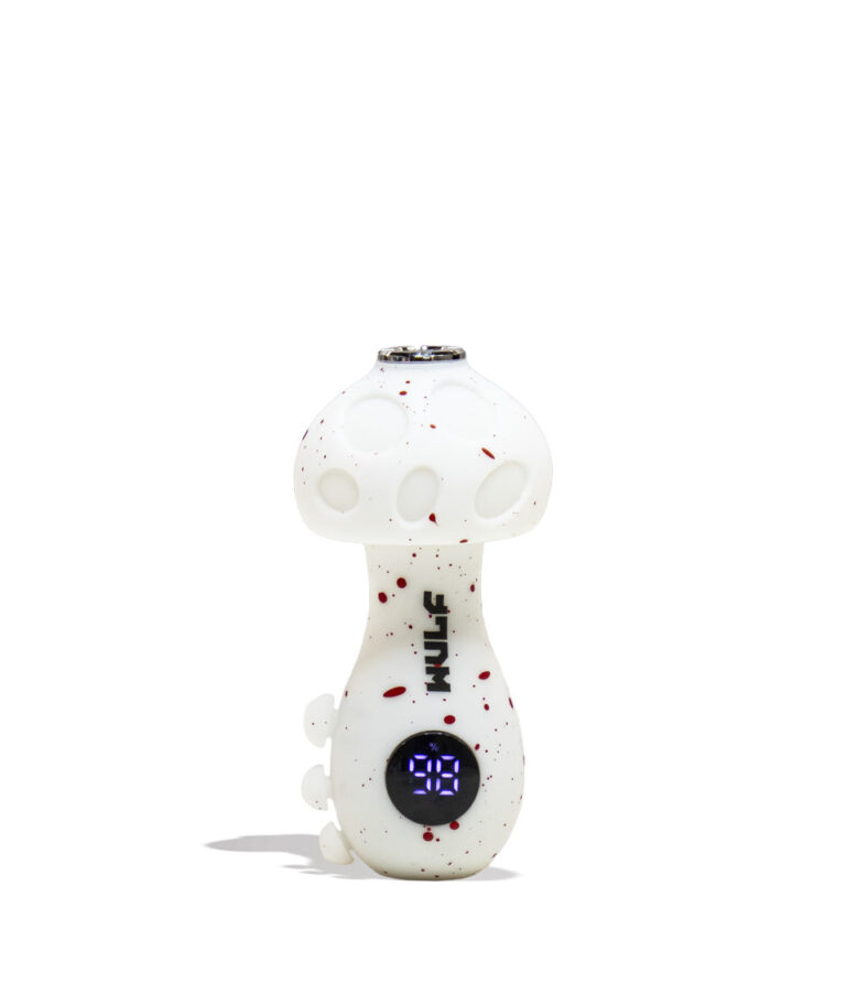 White Red Spatter Wulf Mods TRYP Mushroom Shaped Variable Voltage Battery Front View on White Background