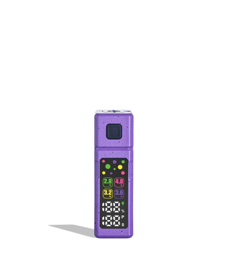 Purple Black Spatter Wulf Mods Grid 510 Variable Voltage Battery on white background
