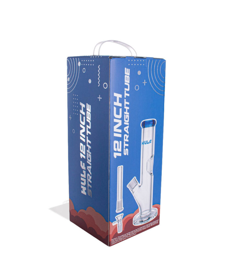 Blue Wulf Mods 7mm 12inch Straight Water Pipe Packaging Angle View on White Background