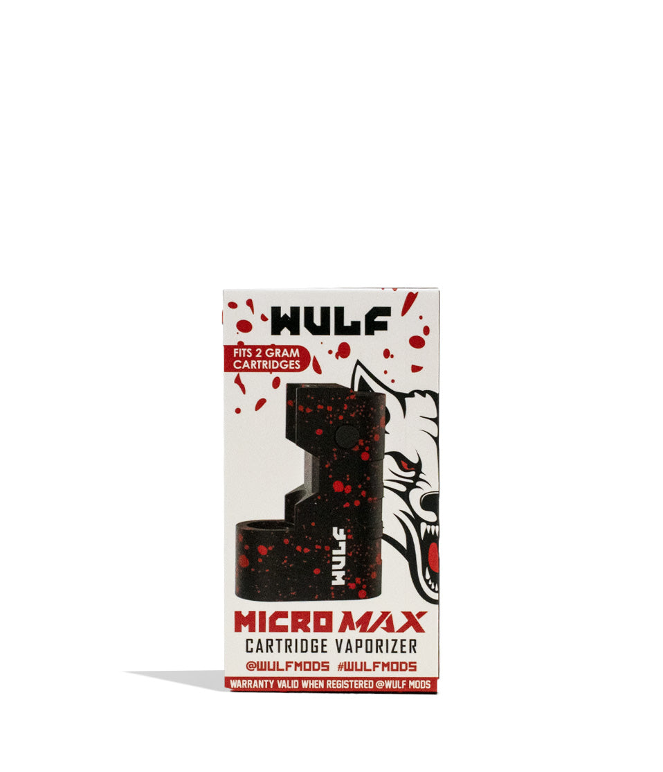 Black Red Spatter Packaging Wulf Mods Micro Max 2g 510 Thread Battery on white background