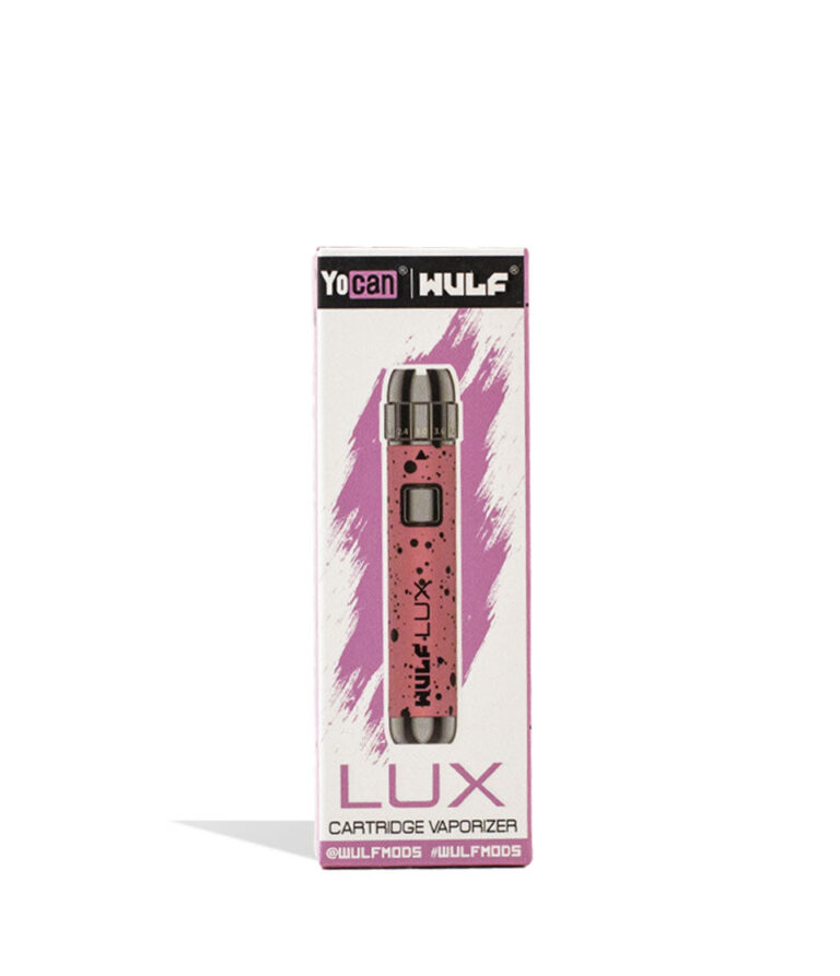 Pink Black Spatter packaging Wulf Mods LUX 510 Thread Battery on white background
