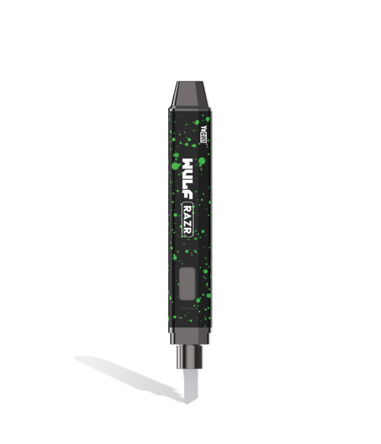 Black Green Spatter Wulf Mods RAZR Nectar Collector and Hot Knife in Knife mode on white background