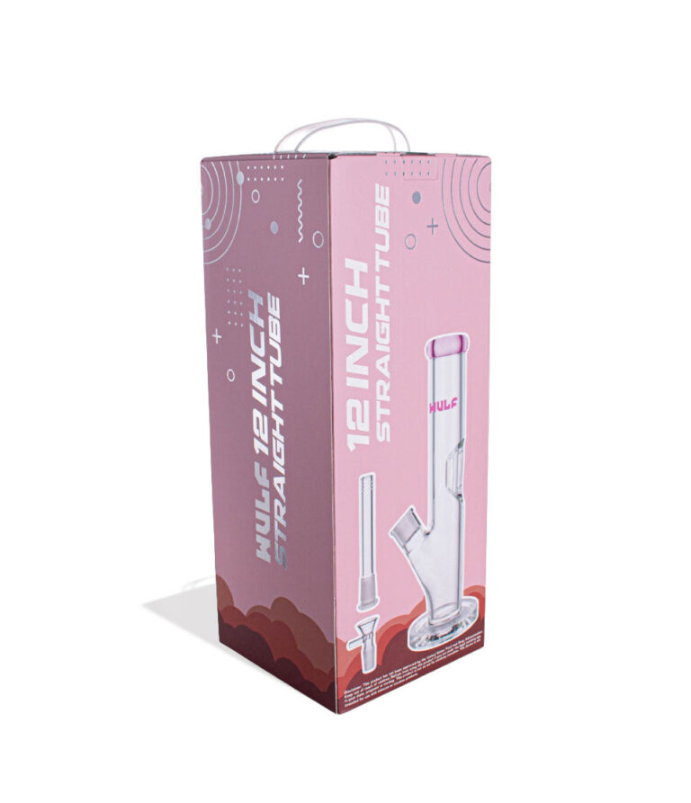 Pink Wulf Mods 7mm 12inch Straight Water Pipe Packaging Angle View on White Background