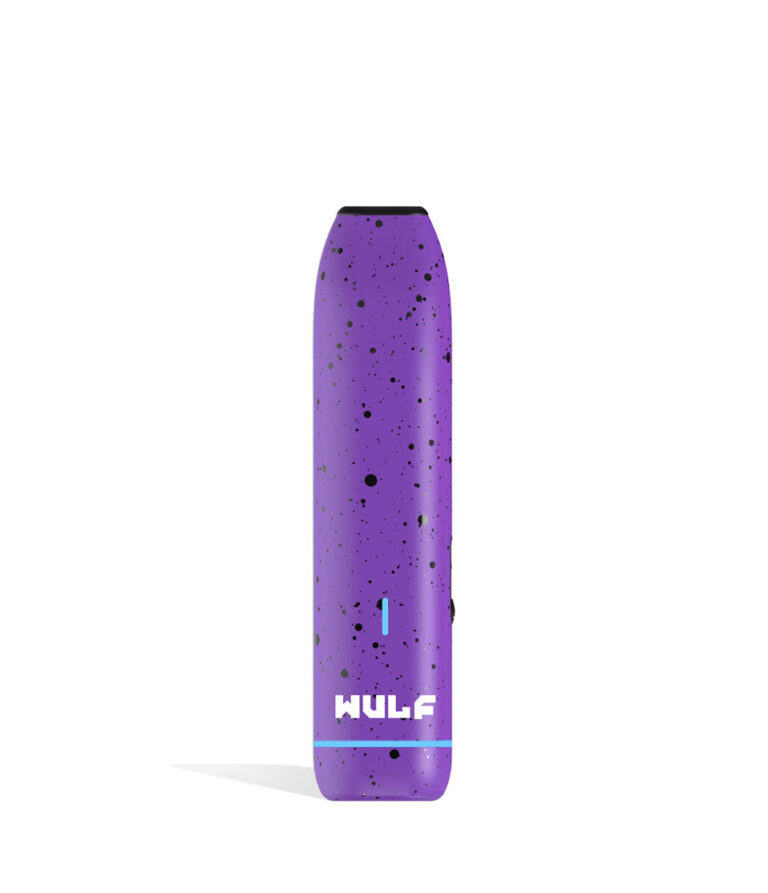 Purple Black Spatter Wulf Mods LX Slim Portable Dry Herb Vaporizer on white background