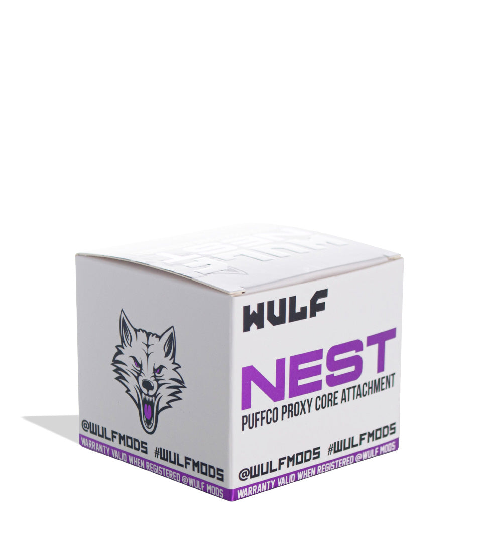 WULF Nest Puffco Proxy core attachment retail box in purple, front view