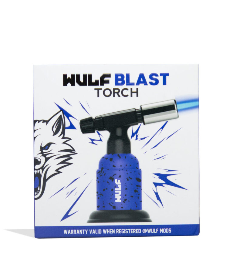Purple Black Spatter Wulf Mods Blast Butane Torch Packaging Front View on White Background