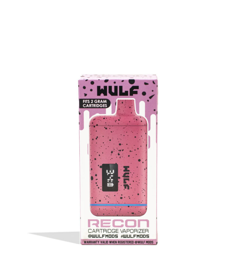 Pink Black Spatter Wulf Mods Recon 510 Thread Battery Packaging Front View on White Background
