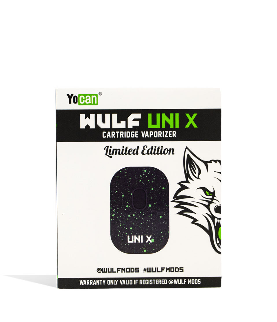 Black Green Spatter packaging Wulf Mods UNI X 510 Thread Battery on white background