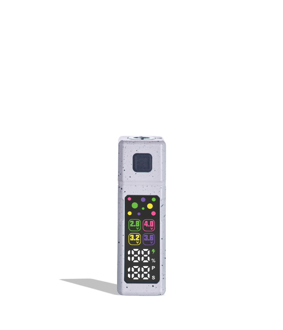 White Black Spatter Wulf Mods Grid 510 Variable Voltage Battery on white background