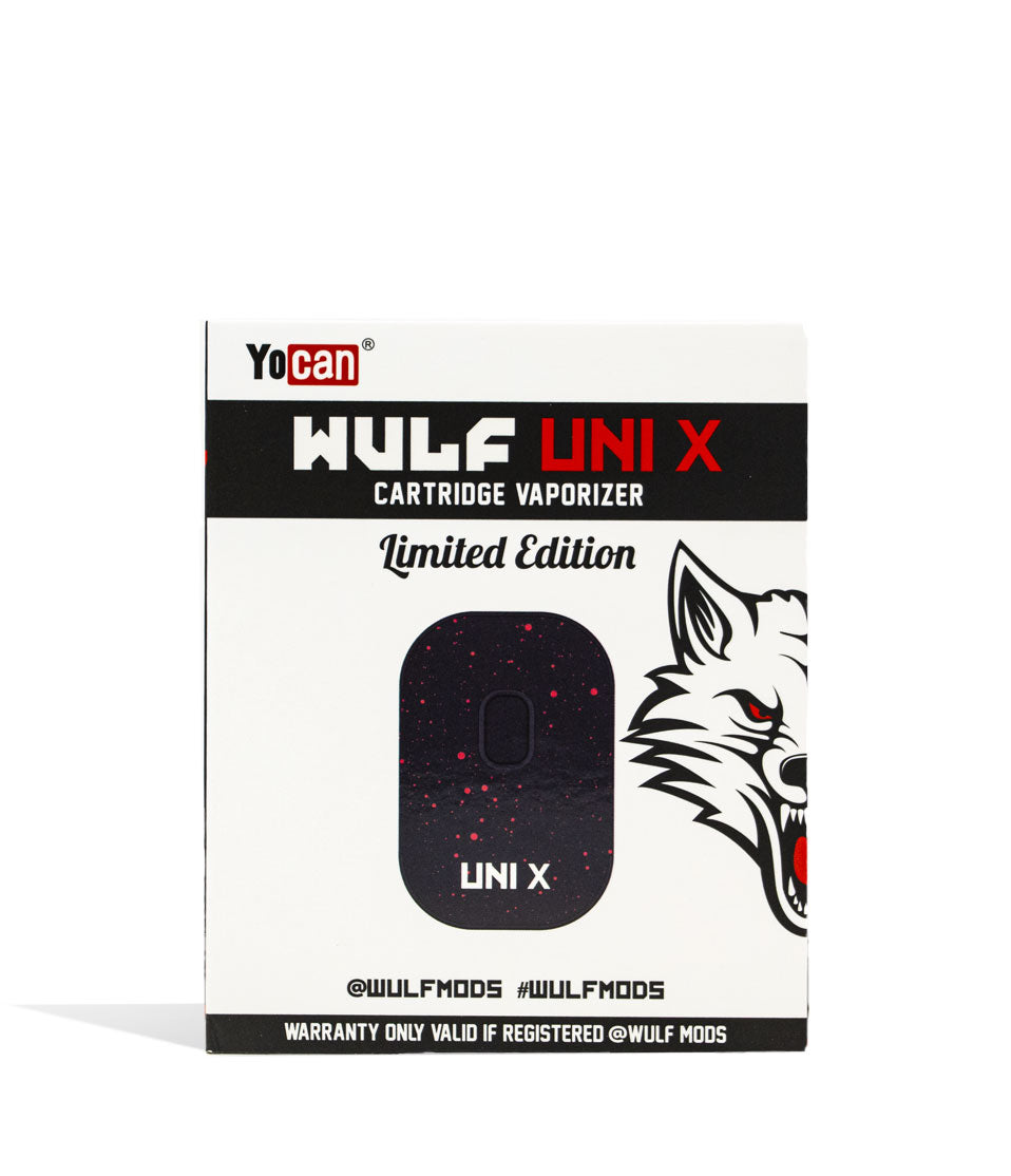 Black Red Spatter packaging Wulf Mods UNI X 510 Thread Battery on white background