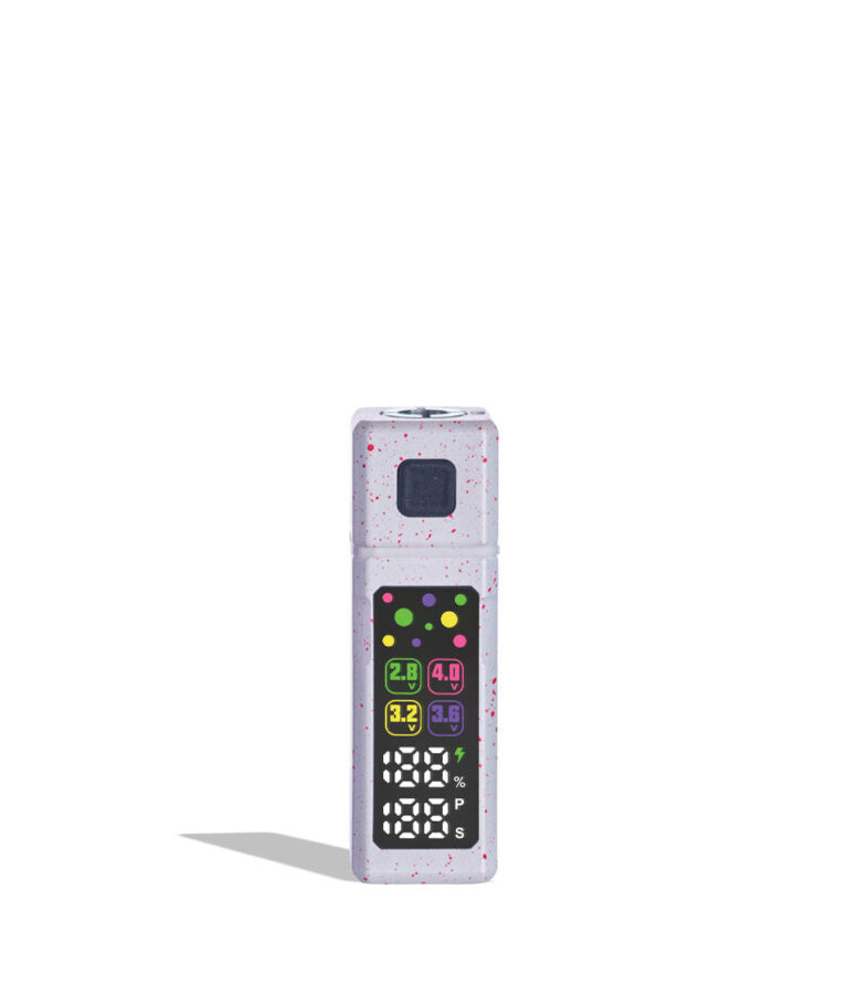White Red Spatter Wulf Mods Grid 510 Variable Voltage Battery on white background