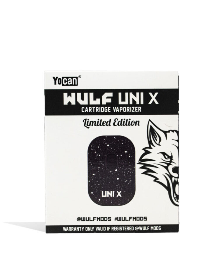Black White Spatter packaging Wulf Mods UNI X 510 Thread Battery on white background