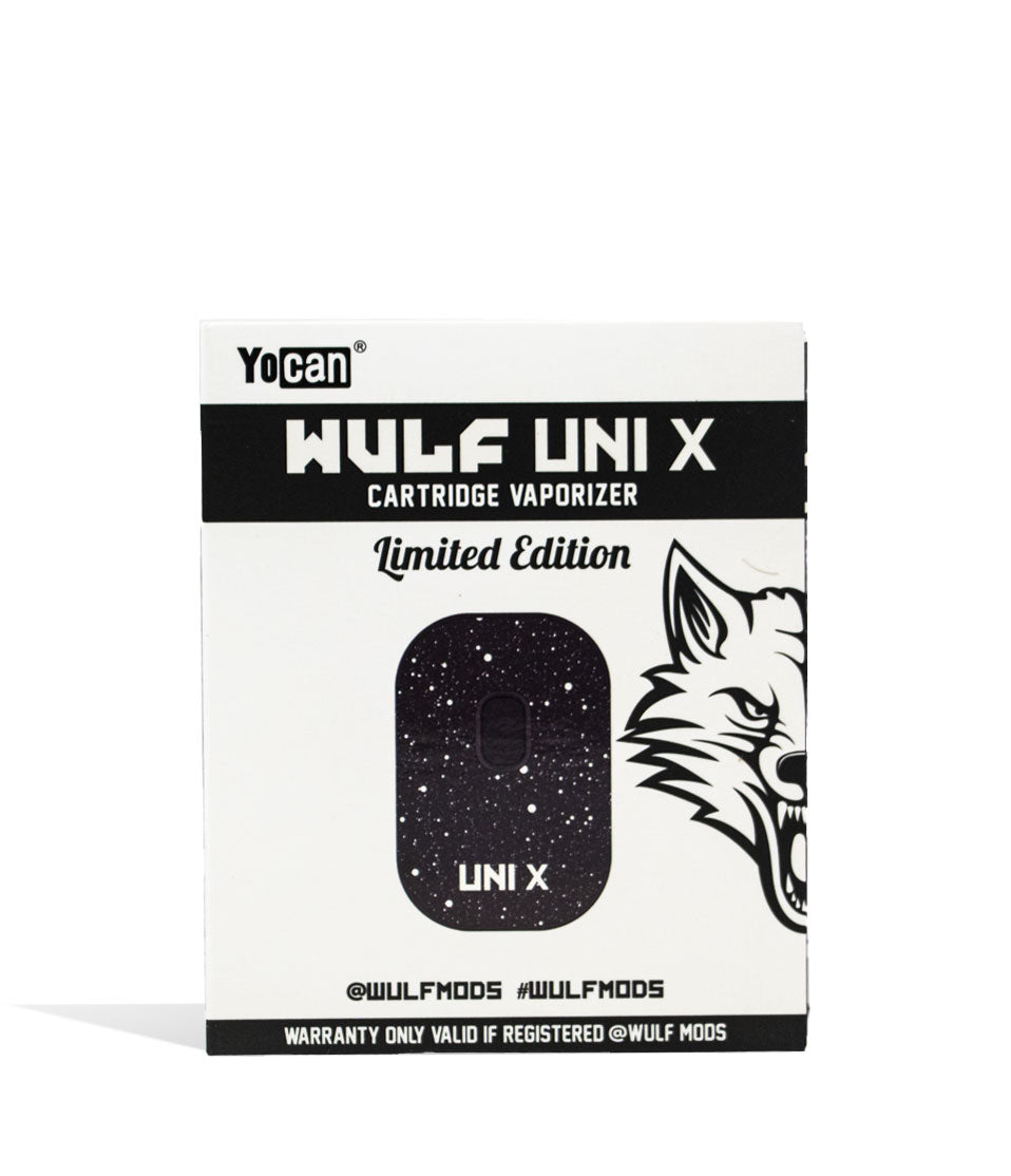 Black White Spatter packaging Wulf Mods UNI X 510 Thread Battery on white background