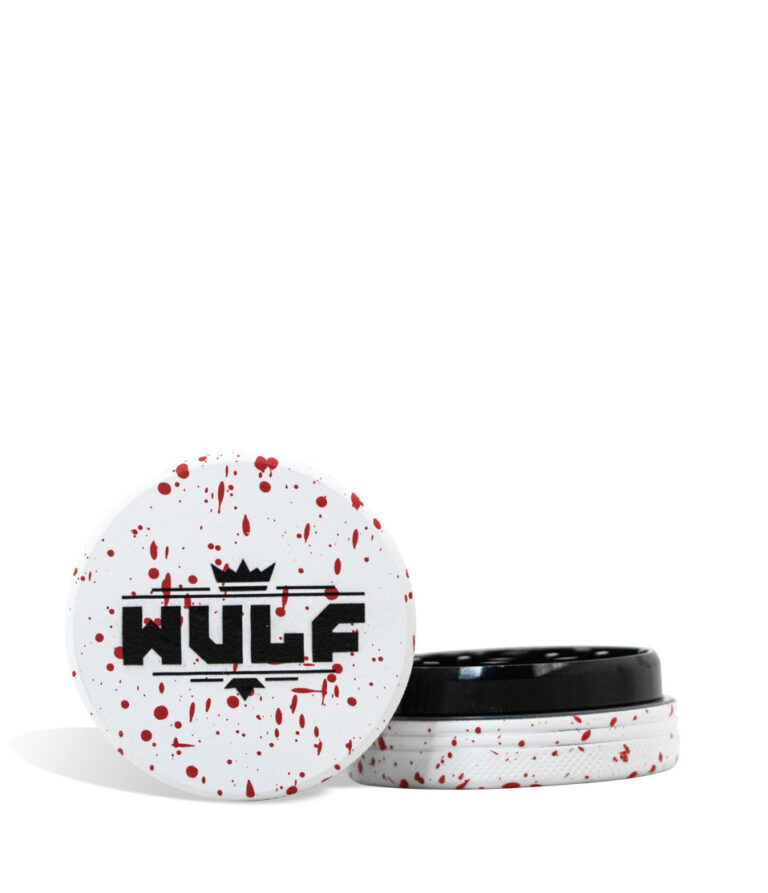 White Red Spatter Wulf Mods 2pc 65mm Spatter Grinder Front View on White Background