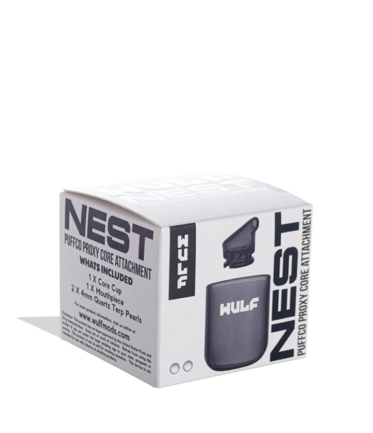 WULF Nest Puffco Proxy core attachment retail box in black, side view