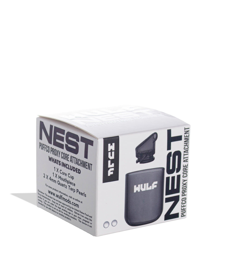 WULF Nest Puffco Proxy core attachment retail box in black, side view