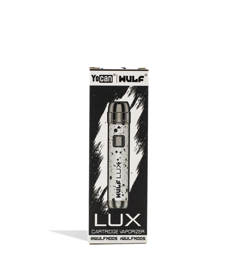 White Black Spatter packaging Wulf Mods LUX 510 Thread Battery on white background