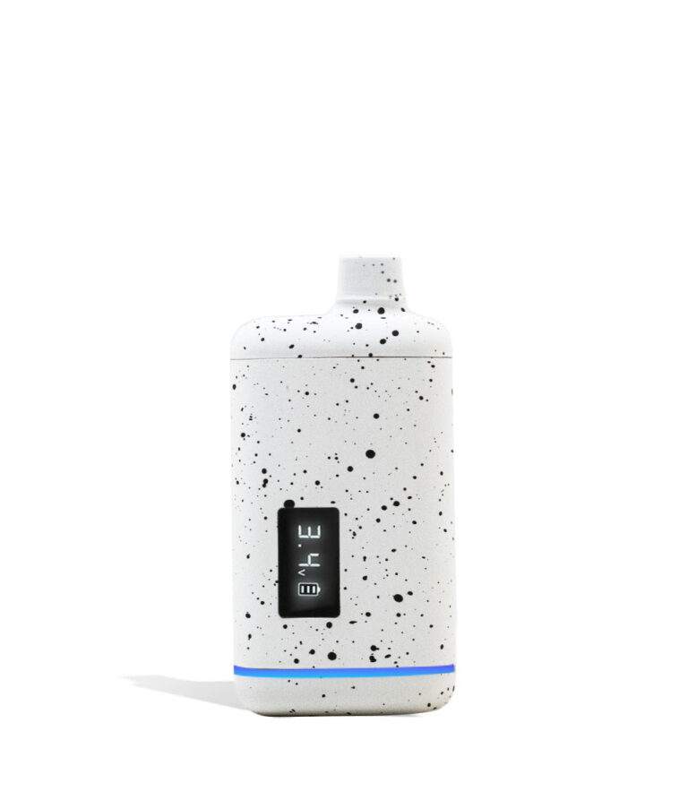 White Black Spatter Wulf Mods Recon 510 Thread Battery Front View on White Background
