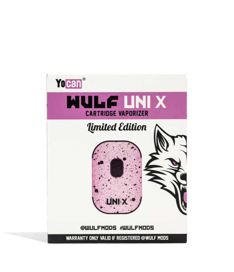 Pink Black Spatter packaging Wulf Mods UNI X 510 Thread Battery on white background