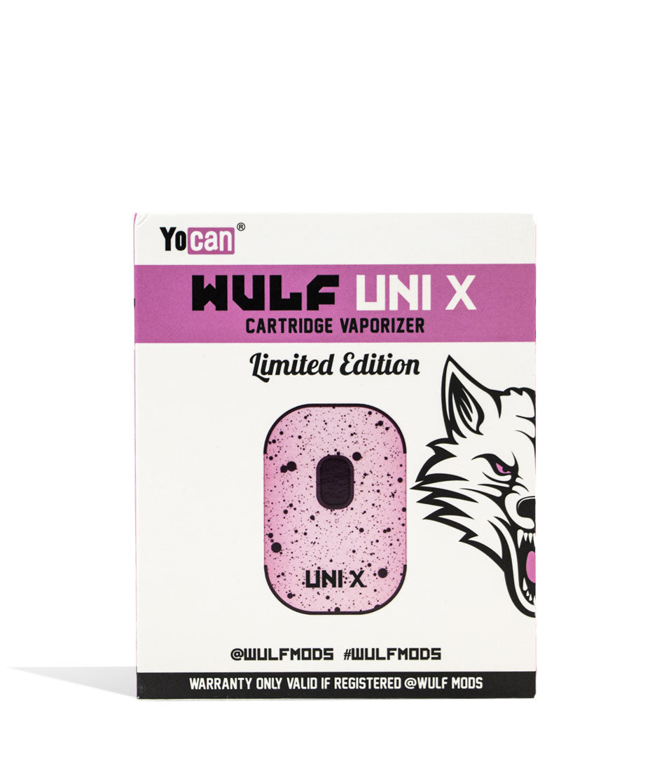 Pink Black Spatter packaging Wulf Mods UNI X 510 Thread Battery on white background