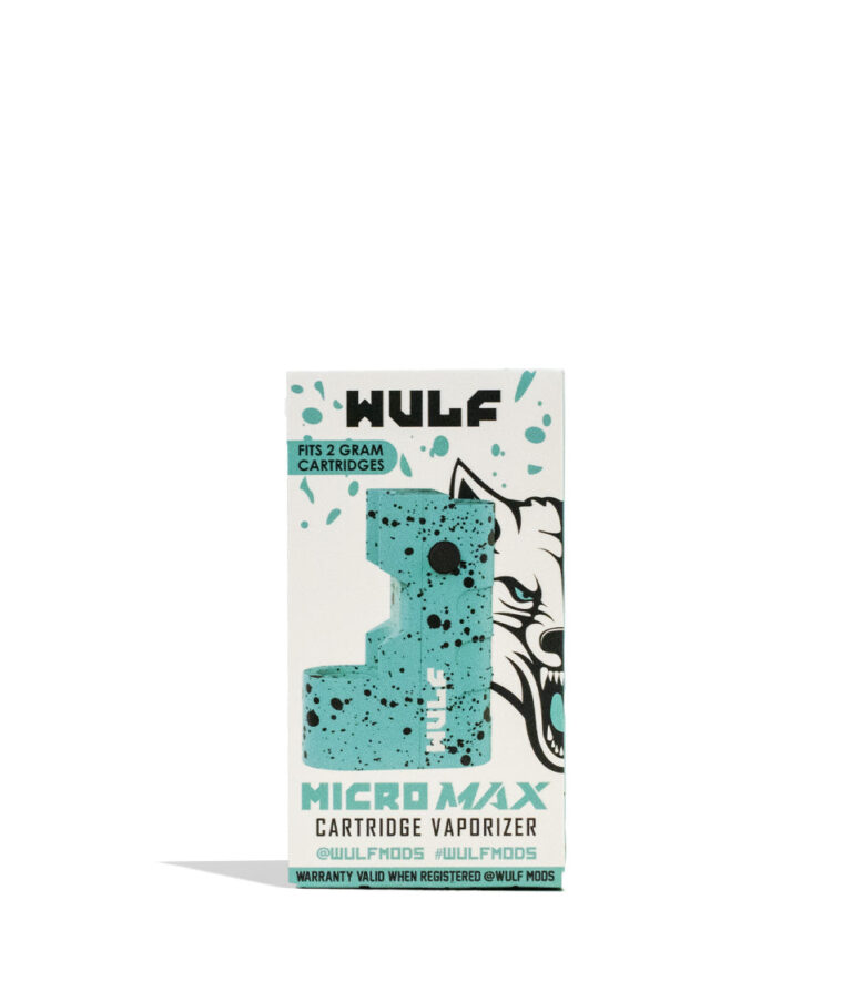 Teal Black Spatter Packaging Wulf Mods Micro Max 2g 510 Thread Battery on white background