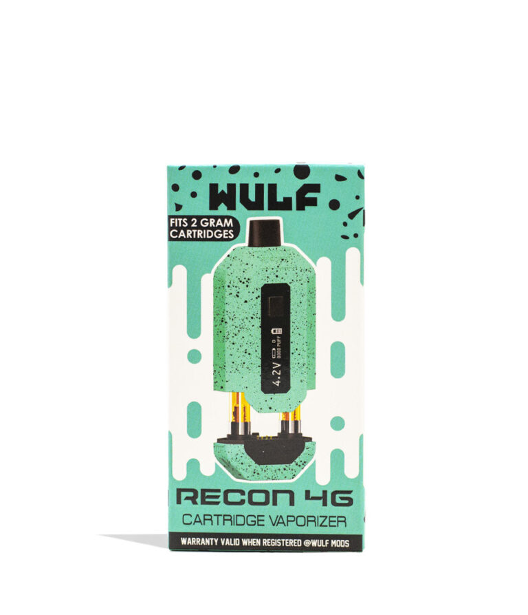 Teal Black Spatter Wulf Mods Recon 4g Dual 510 Thread Battery Packaging Front View on White Background