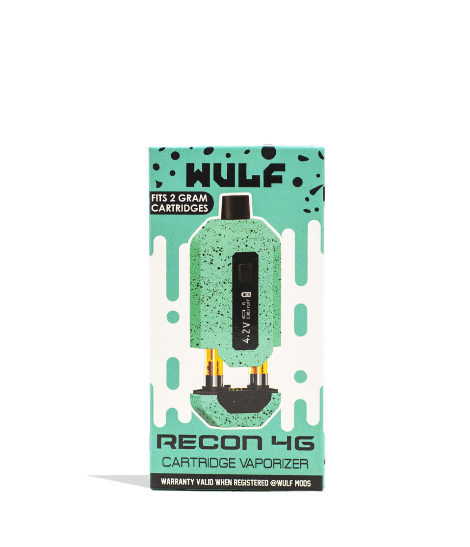 Teal Black Spatter Wulf Mods Recon 4g Dual 510 Thread Battery Packaging Front View on White Background