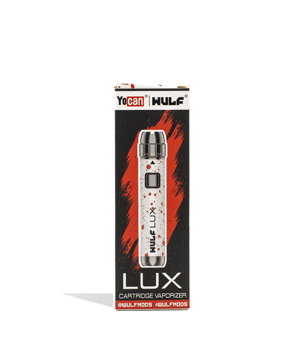 White Red Spatter packaging Wulf Mods LUX 510 Thread Battery on white background