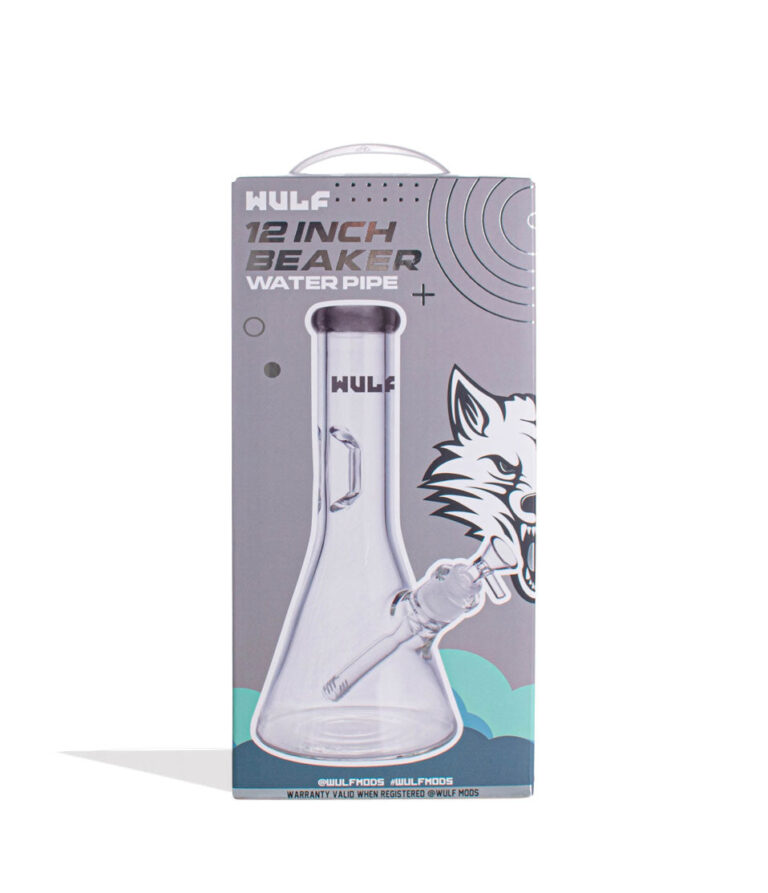 Smoke Wulf Mods 7mm 12inch Beaker Water Pipe Packaging Front View on White Background