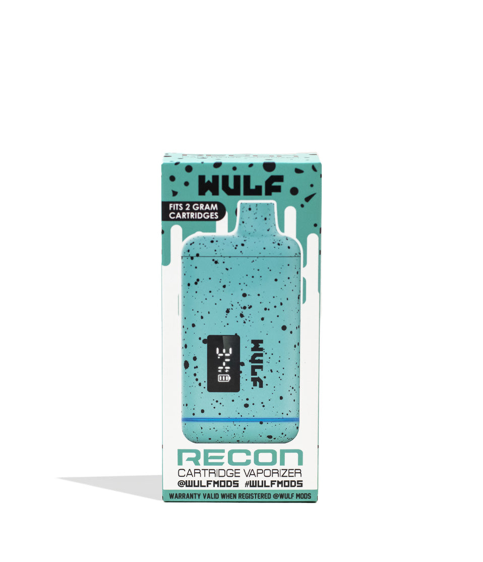 Teal Black Spatter Wulf Mods Recon 510 Thread Battery Packaging Front View on White Background