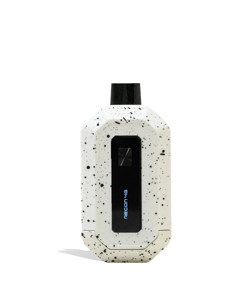 White Black Spatter Wulf Mods Recon 4g Dual 510 Thread Battery Front View on White Background