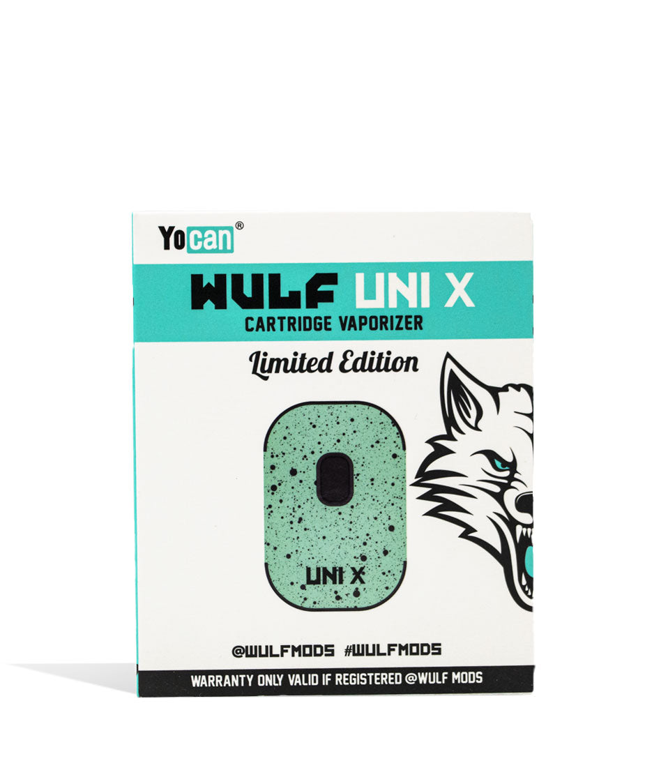 Teal Black Spatter packaging Wulf Mods UNI X 510 Thread Battery on white background