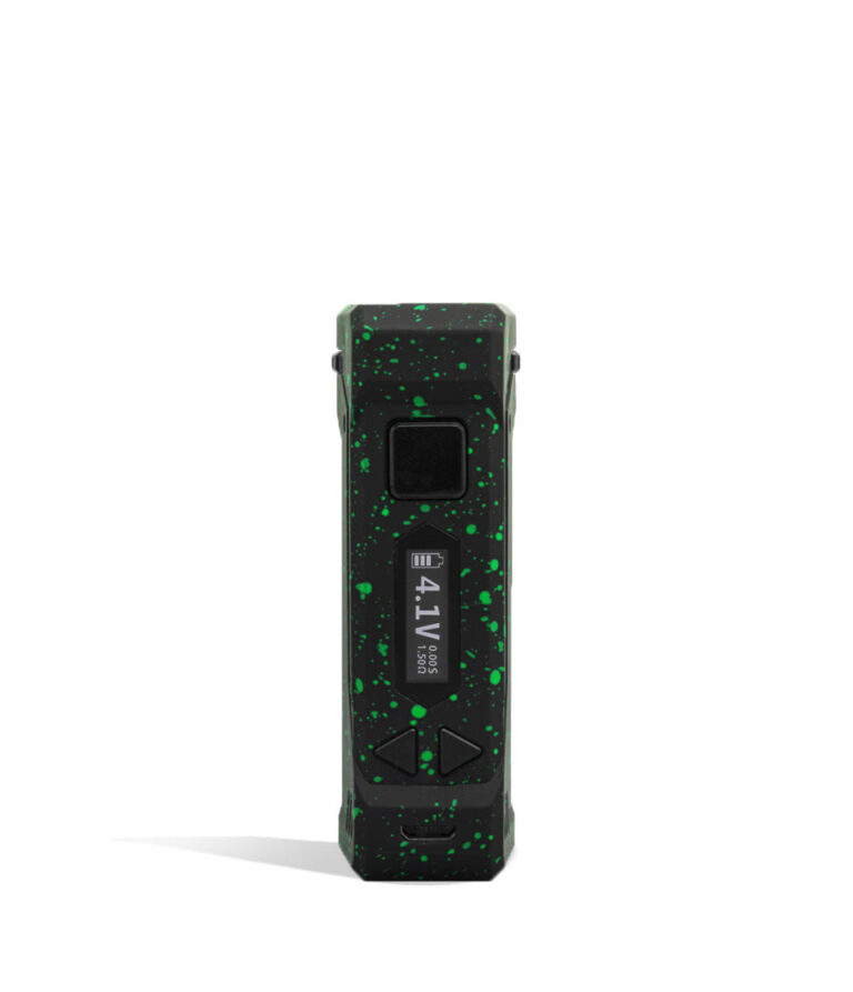 Black Green Spatter Wulf Mods UNI Pro Adjustable 510 Thread Battery Face View on White Background
